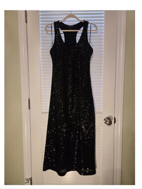 Banana Republic S Tall Black Sequence Sequin Tank Dress Fitted Silouette